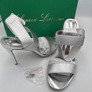 Lauren Lorraine Sandals Shoes Silver Dress Heels Party Wedding Formal‎ Prom NEW